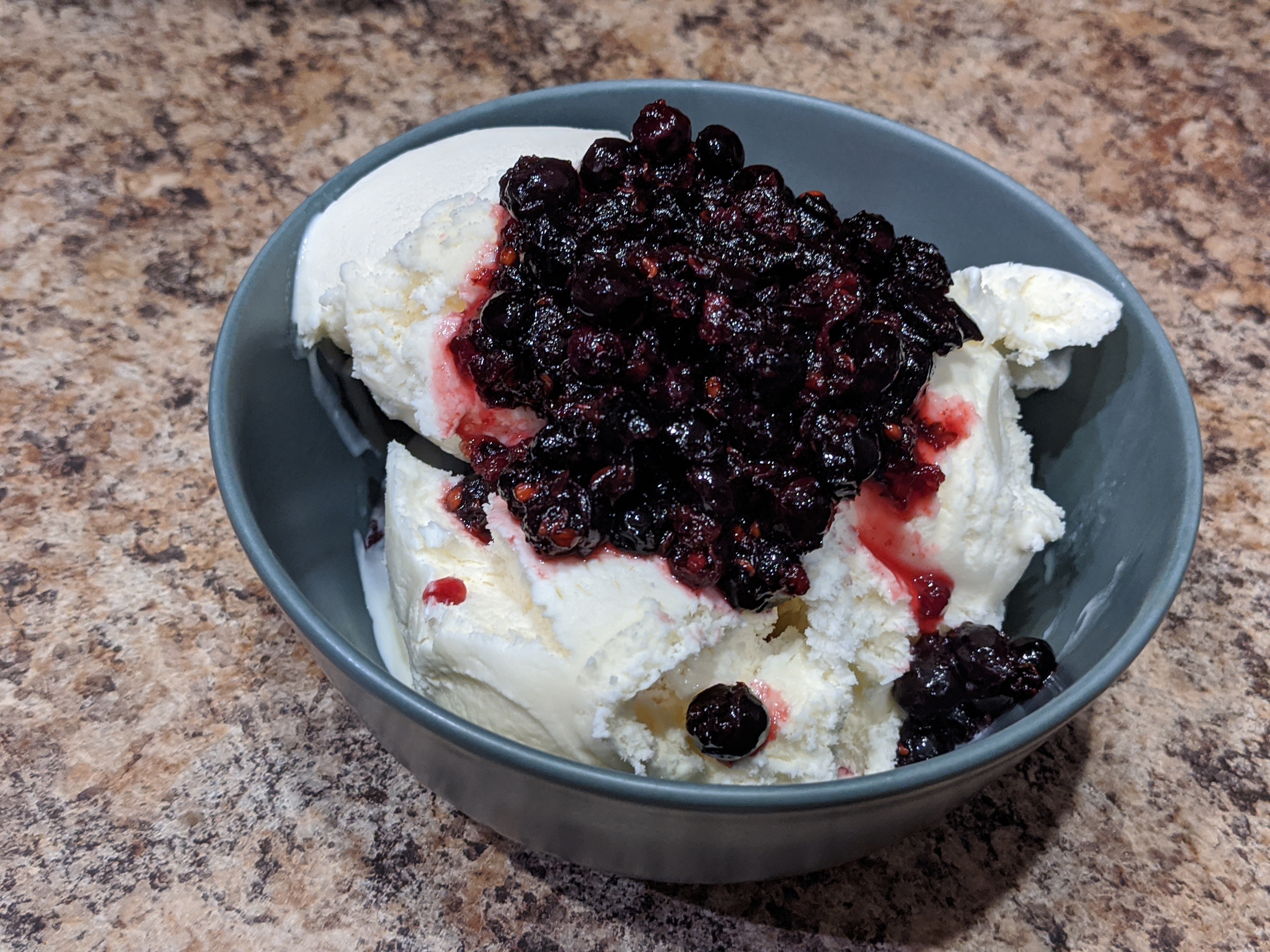 French Vanilla Ice Cream with Saskatoon Serviceberry Jam on top!