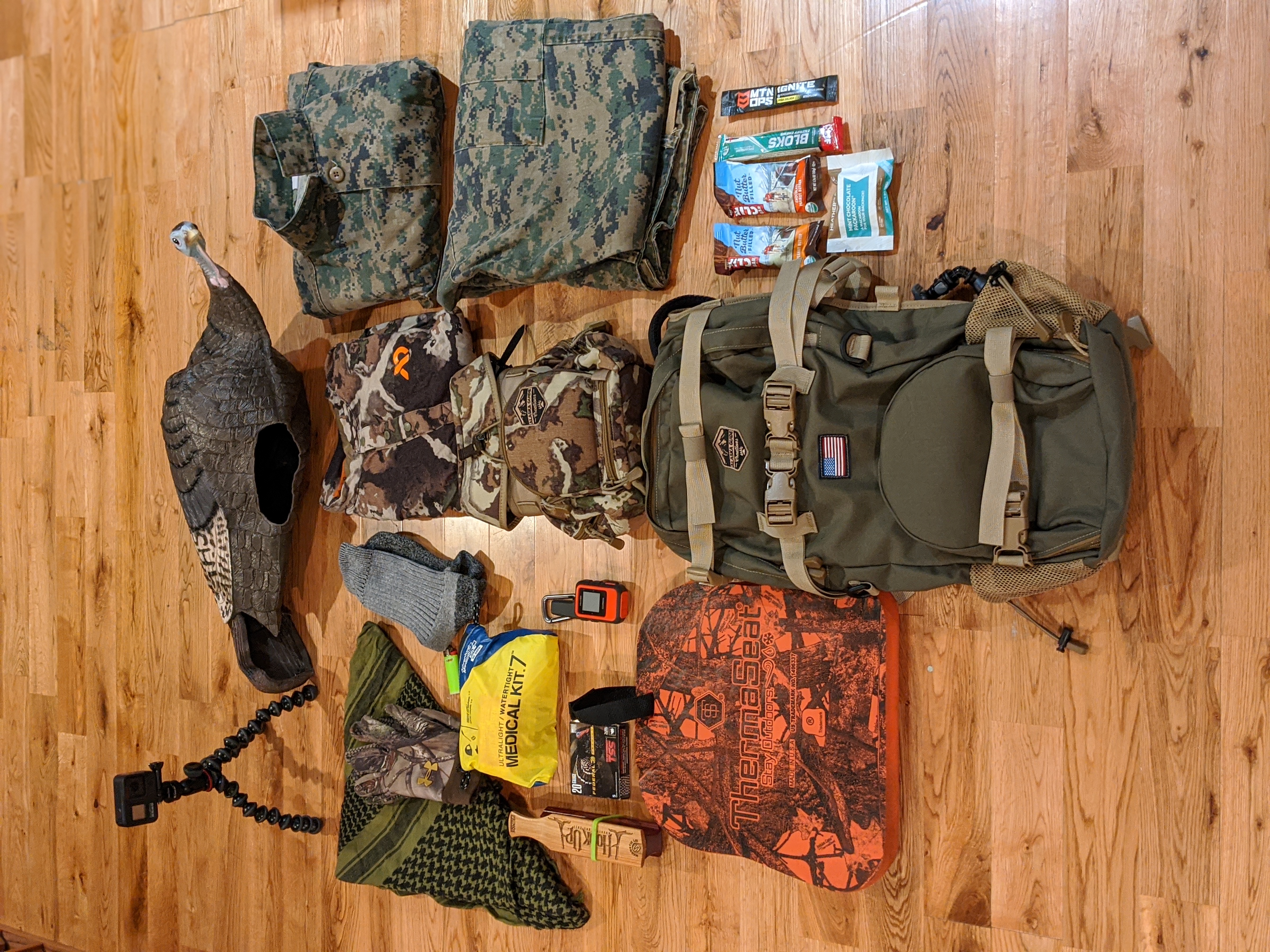 Our spring turkey hunting loadout. Go in light.