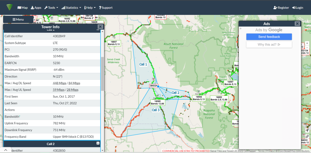 CellMapper helps with determining where the cellular towers are in the area and how I can point antennas at them.