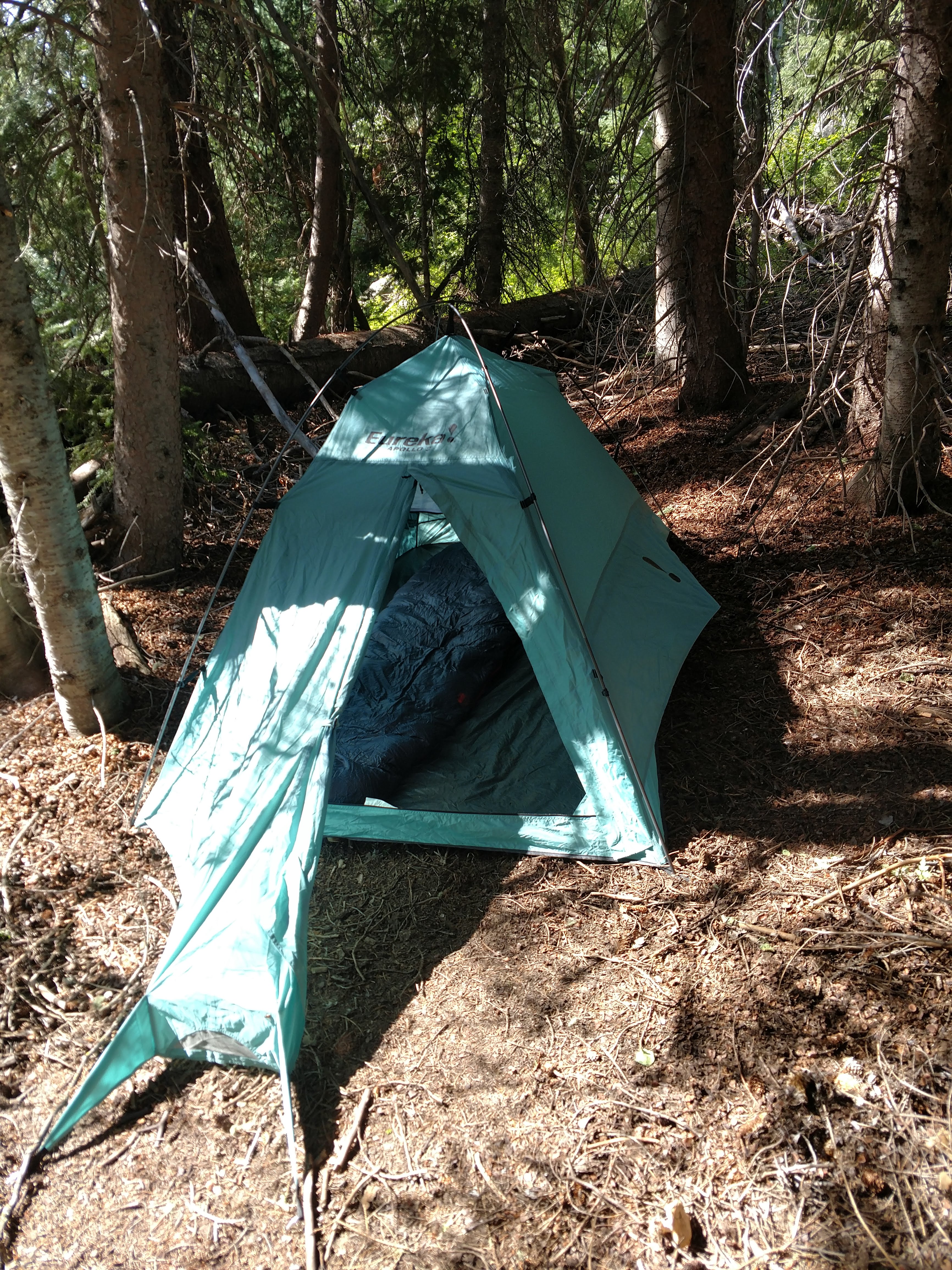 My small but mighty Eureka tent in the Sarvis Creek Wilderness.