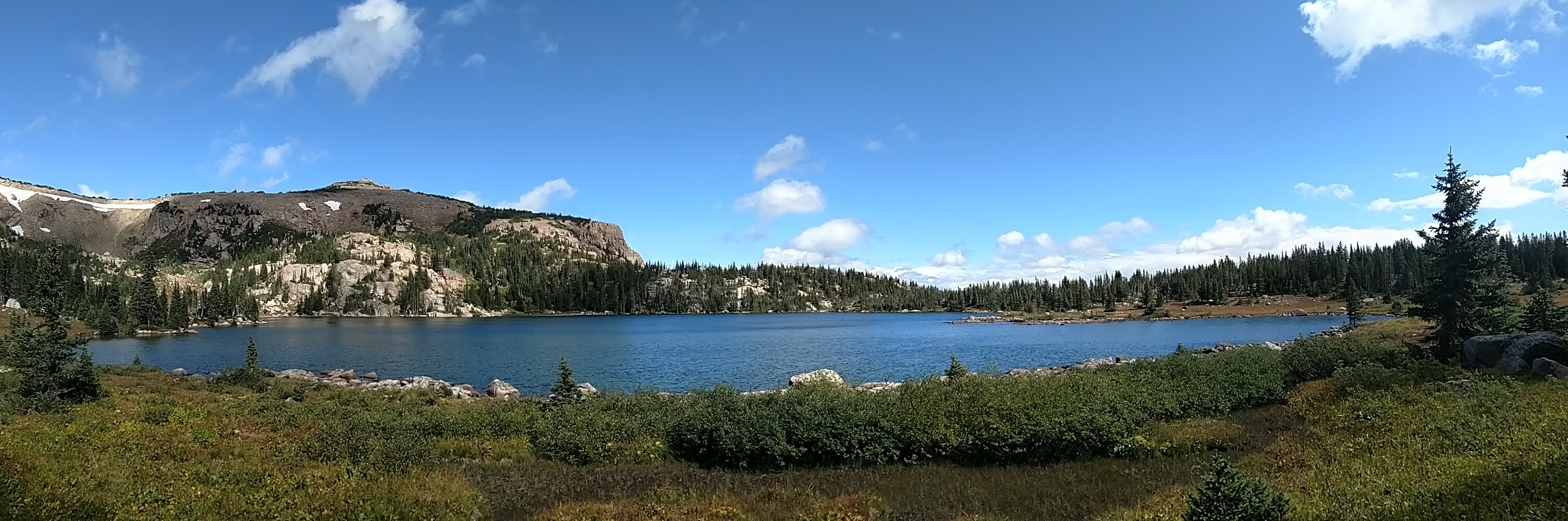 A gorgeous panorama of the hike-in fishing lake, Windsor Lake.