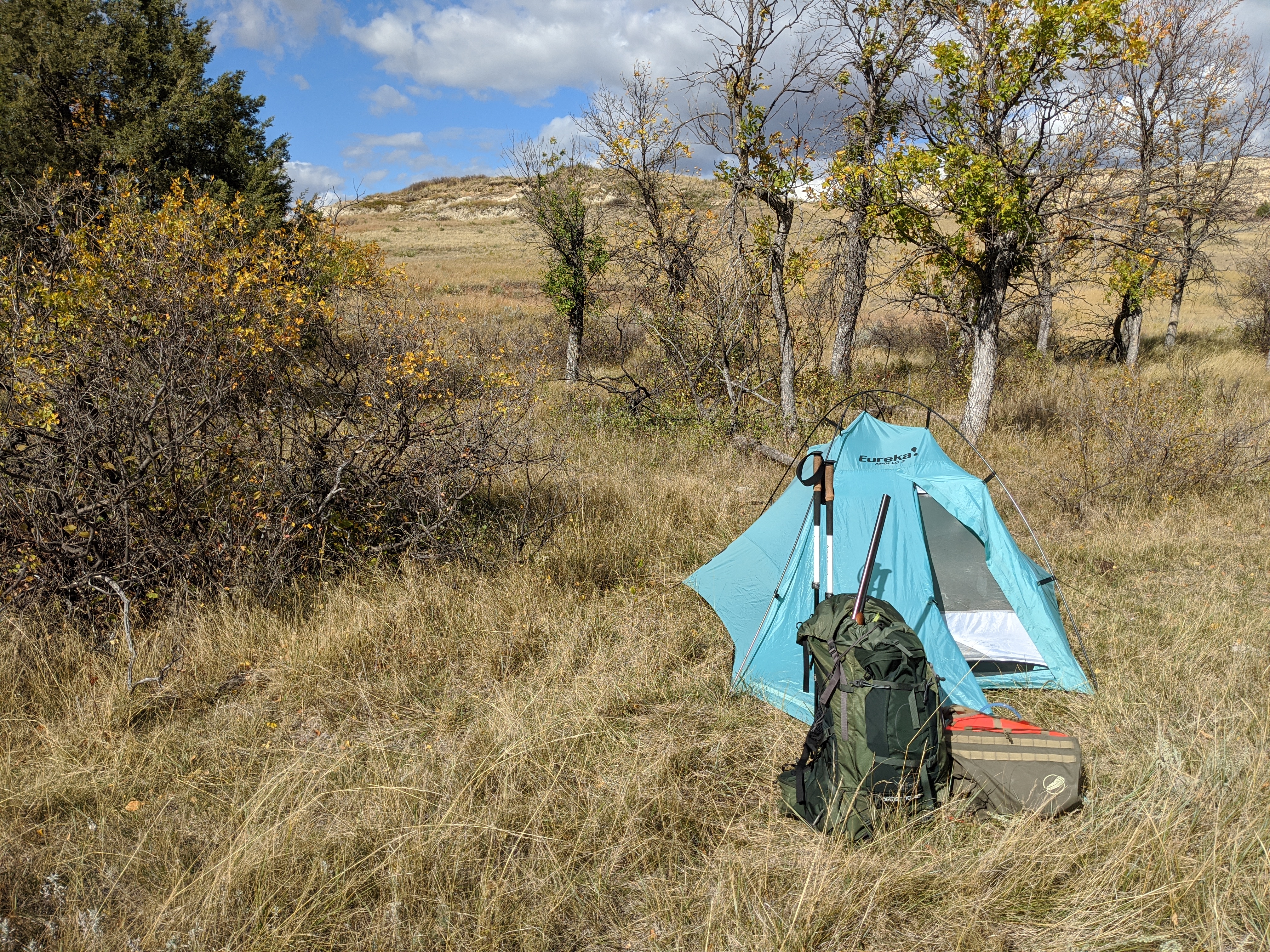 The Osprey Aether AG 70 packed between camps and ready to bird hunt!