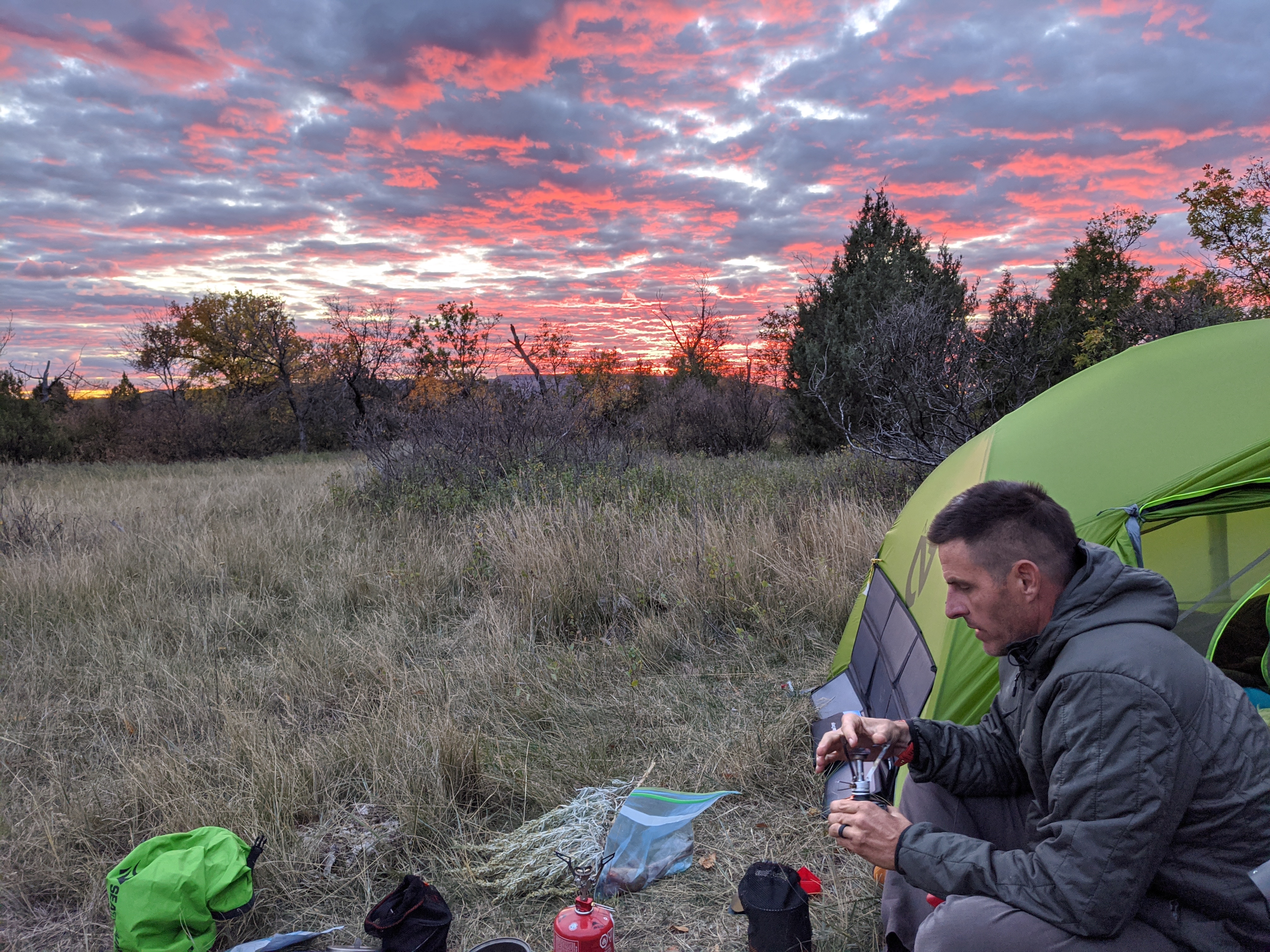 Preparing for a sage roasted partridge along the Maah Daah Hey Trail.