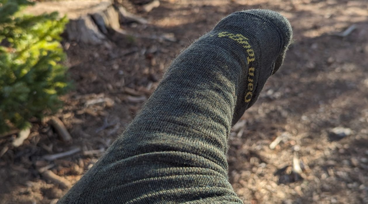 The author's foot in a wool sock. I used to have issues with my feet which would cause problems for longer and harder hikes so I decided to address them this year for the season.